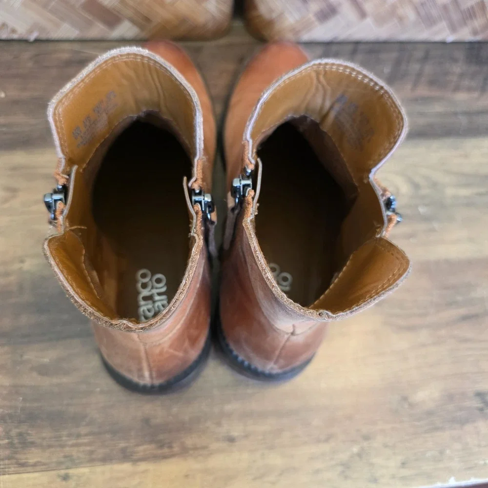 Franco Sarto Boots Women's Size 9M Brown Leather Booties Ankle Worn Halford